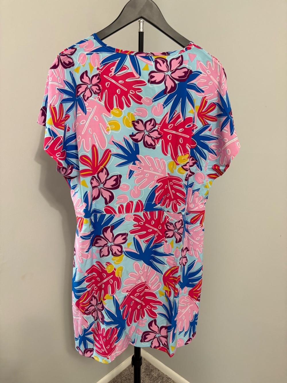 VIBRANT TROPICAL VIBES ✨ Bluetime Floral Mini Dress / Cover-Up L - Picture 3 of 6